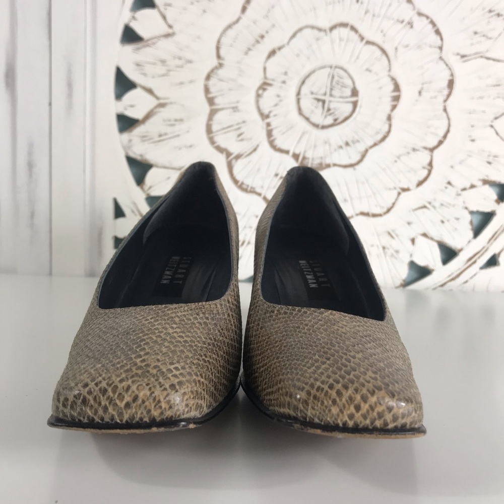Stuart Weitzman Brown Snakeskin Block Heel Pumps - image 4